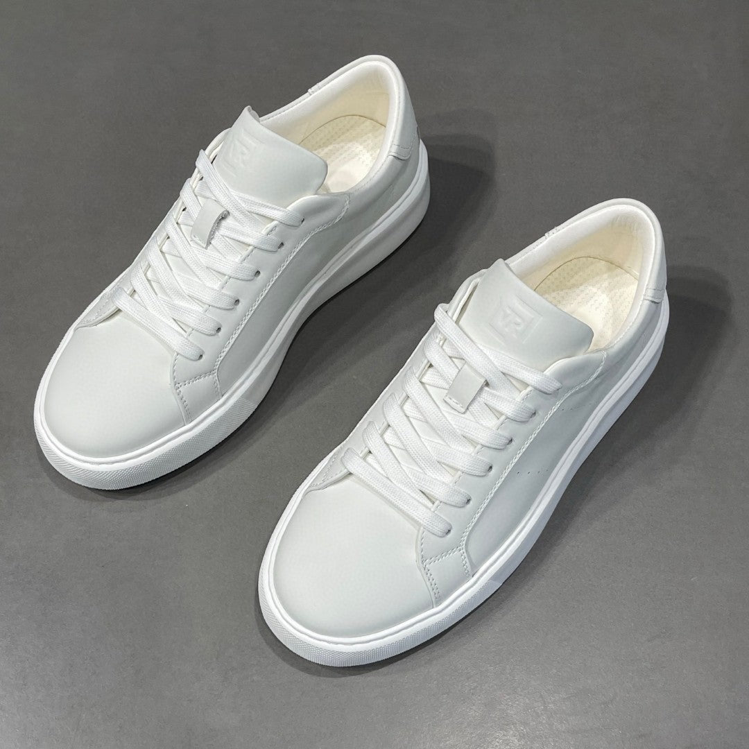 Men's Layer Environmentally Friendly Cowhide White Fashionable Trendy Sneakers