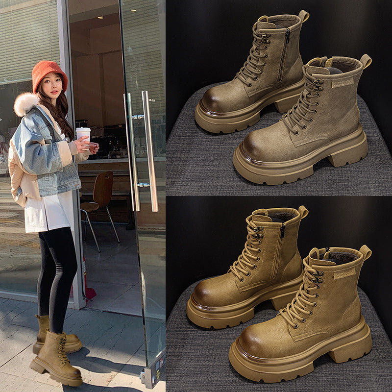 Women's Platform Martin Autumn Fashion Retro Ankle Big Head Women's Leather Boots