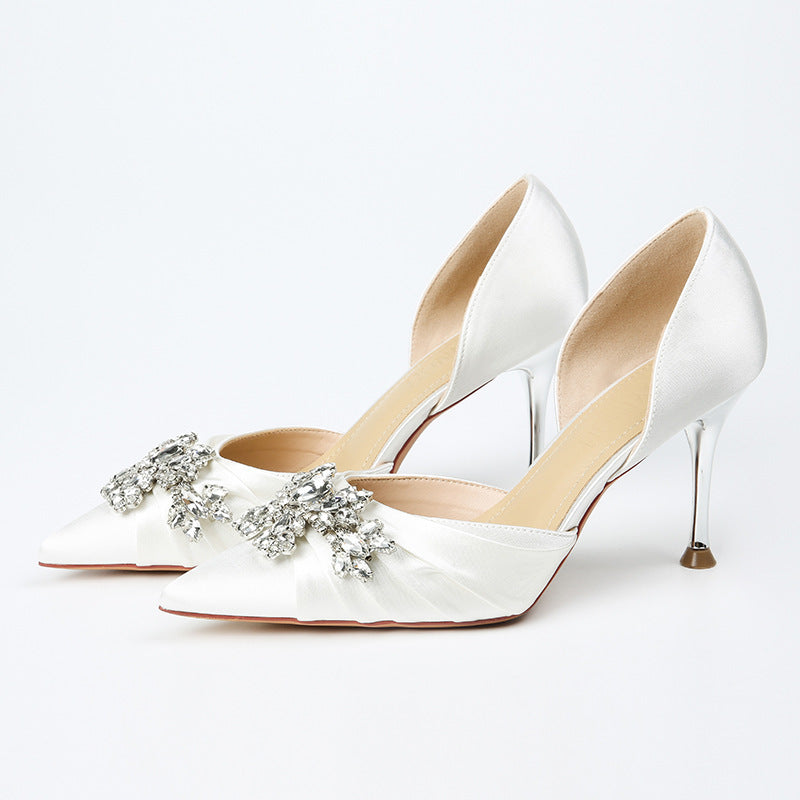 Women's Simple Summer Toe Cap Stilettos Rhinestone Pointed Plus Size High Heeled Sandals