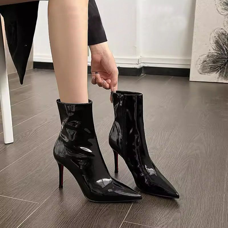 Women's Black Short Patent Stilettos Pointed Toe Skinny Sexy Adult Lady Heels