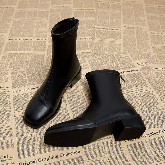 Women's Flat Skinny Martin Brown Korean Style Boots