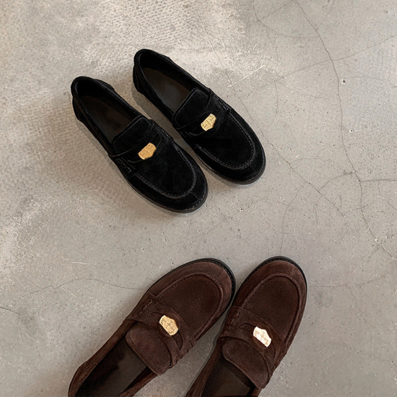 Women's All Genuine Autumn Small Gold Coin Loafers