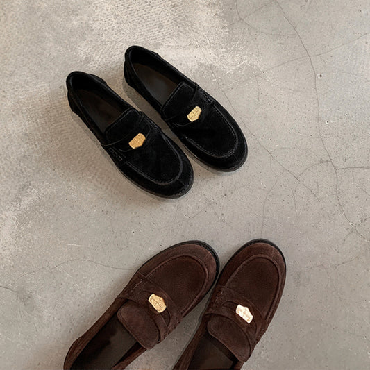 Women's All Genuine Autumn Small Gold Coin Loafers