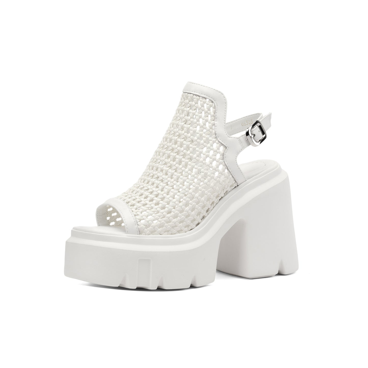 Women's Summer Height Increasing Weaving Hollow Fishnet Design Small Thick-soled Peep High Heeled Sandals