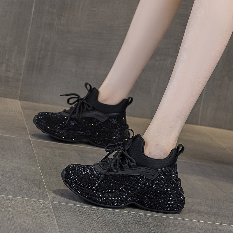 Women's Dad Rhinestone Full Diamond Strap Leopard Women's Casual Shoes