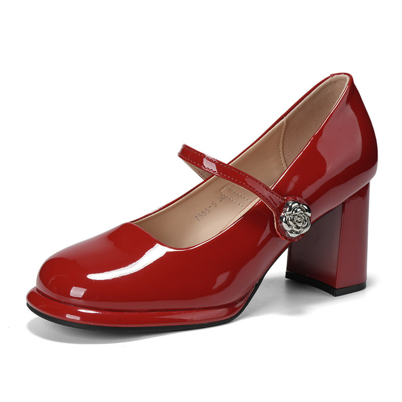 Rhinestone Square Buckle Word With Chunky Commuter Heels