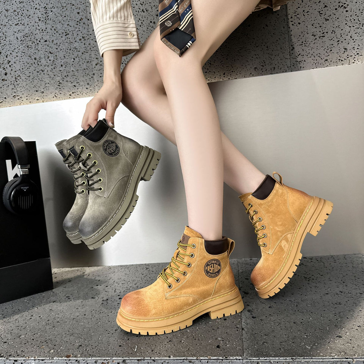 Women's & Men's Platform Martin British Style Worker Short With Boots