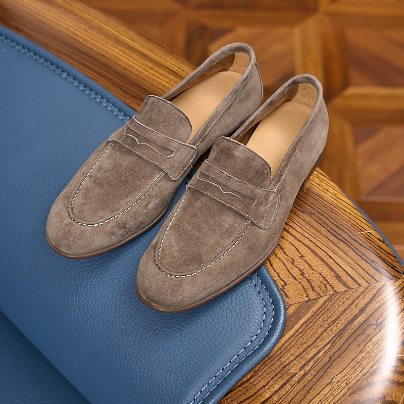 Men's Spring Apricot Goat Skin Suede Slip-on Lightweight Breathable Genuine Soft Loafers