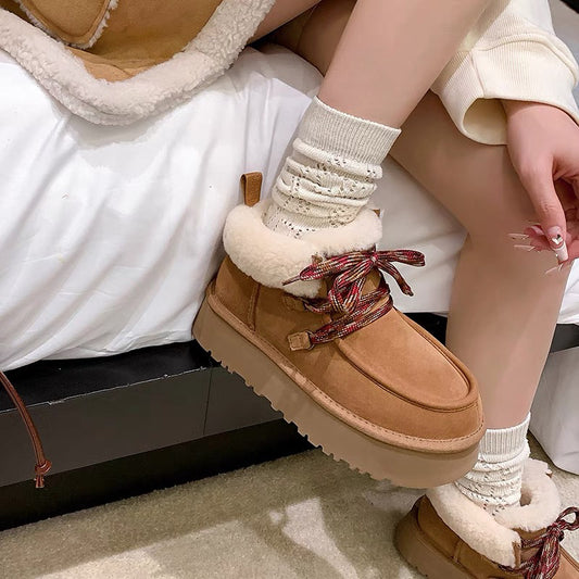 Women's Fur Integrated Platform Winter Short Height Increasing Snow Boots