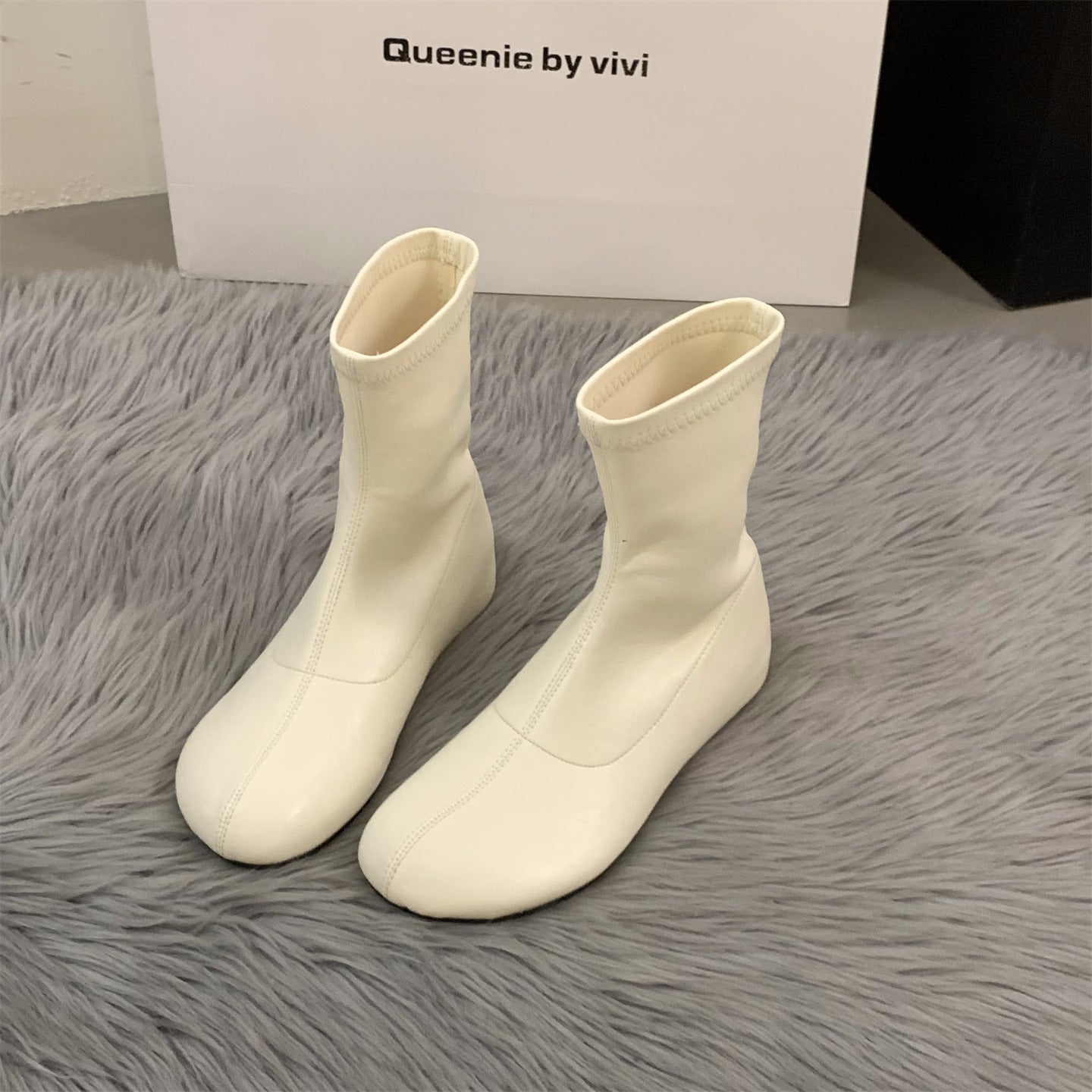 Height Increasing Insole White French Style Ankle Female Big Head Women's Leather Boots