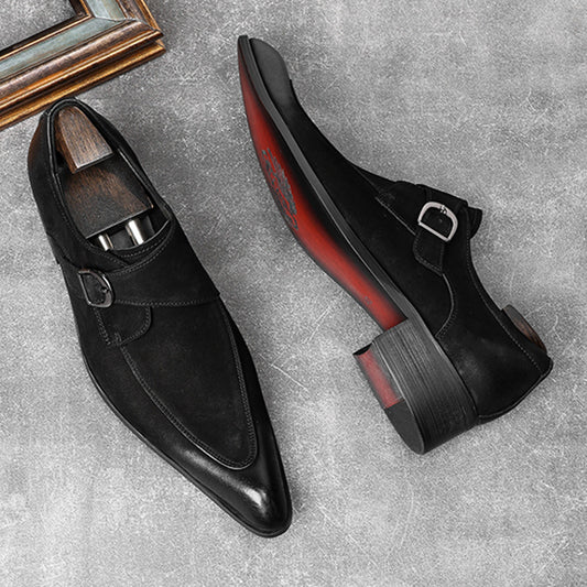 Men's Fashion Pointed Top Layer Cowhide Suede Leather Shoes