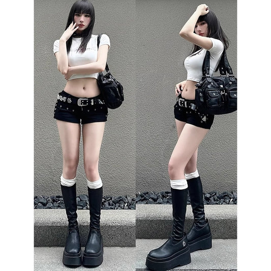 Women's Tube Circumference Stretch Thin Thick Bottom Height Increasing Boots