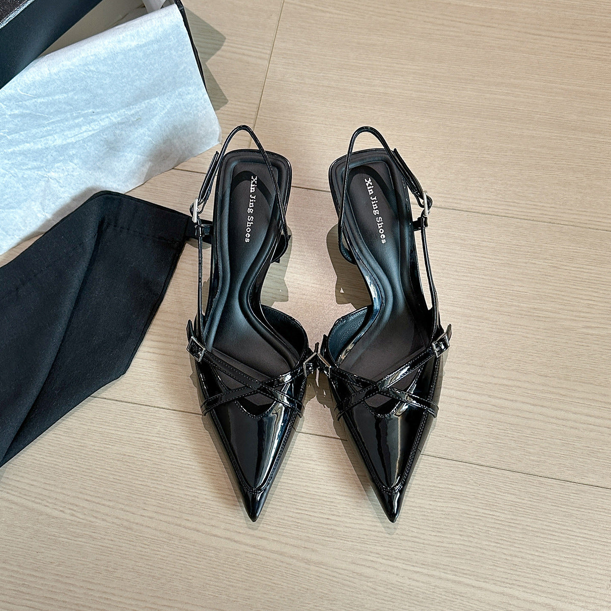 French Cross Strap Pointed Toe Pumps Temperament Wild Stiletto Women's Fashion Shoes