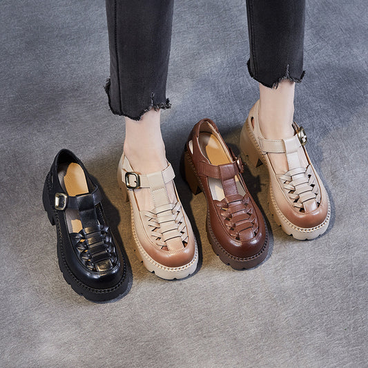 Women's Layer Cowhide Summer British Style Vintage Sandals