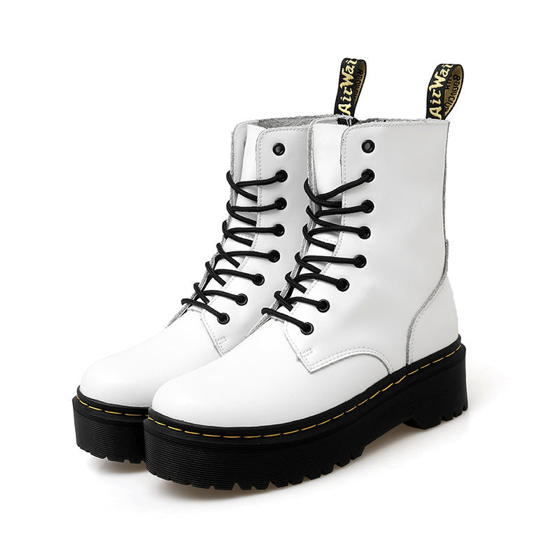 Women's Platform Martin Side Zipper Cattlehide Middle Women's Fashion Shoes