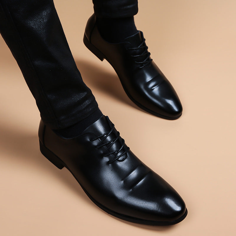 Men's Genuine Fashion Soft Black Breathable Height Increasing Insole Business Men's Casual Leather Shoes