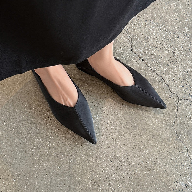 Women's Satin Pointed Toe Low-cut Low Solid Color Women's Fashion Shoes