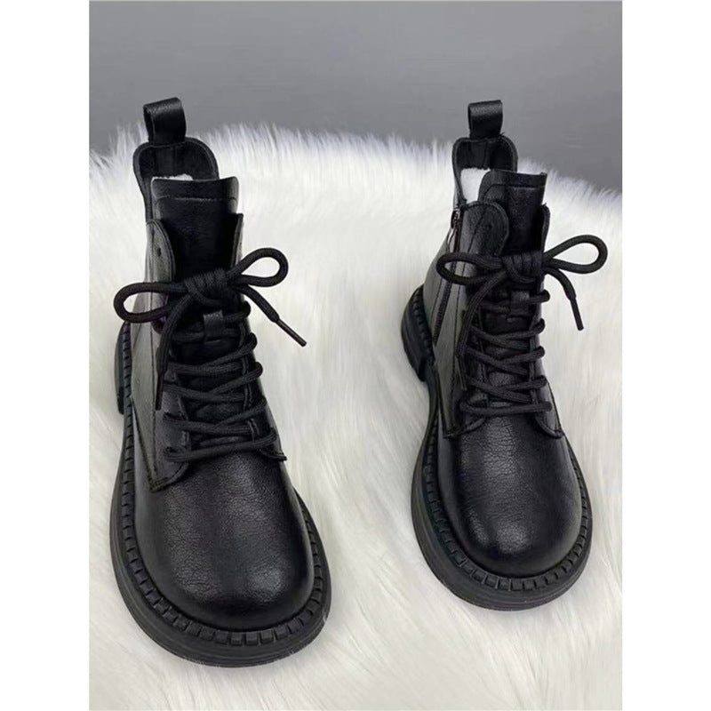 Women's Flat Martens British Style Thick Bottom Women's Leather Boots