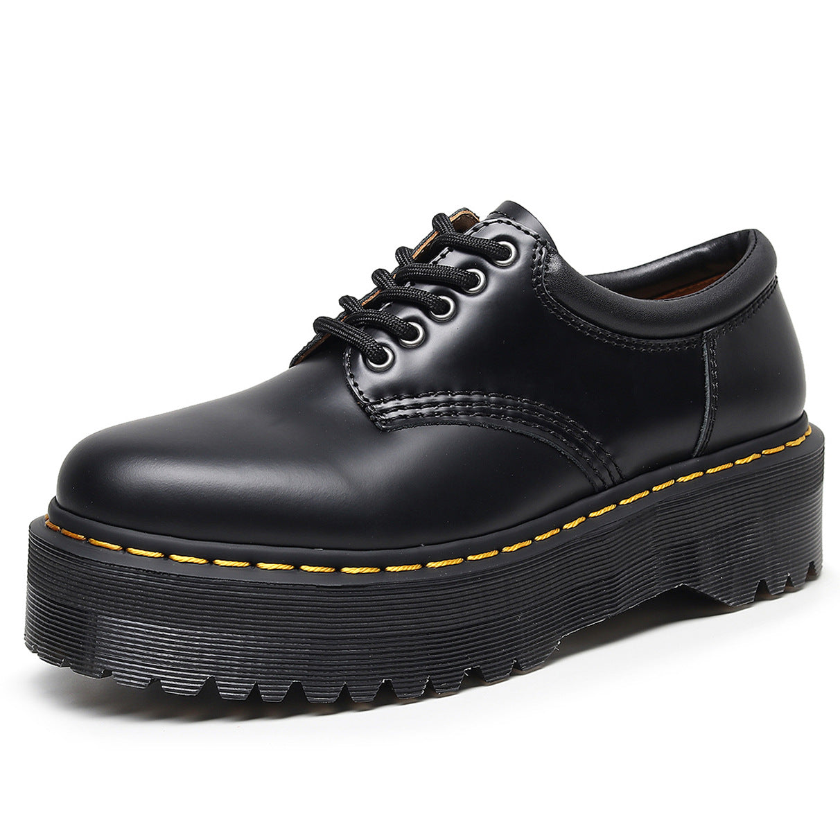 Women's Thick-soled Punk Low-cut Genuine British Round Head Leisure Men's Casual Leather Shoes