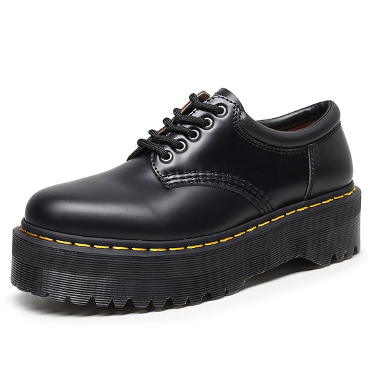 Women's Thick-soled Punk Low-cut Genuine British Round Head Leisure Men's Casual Leather Shoes