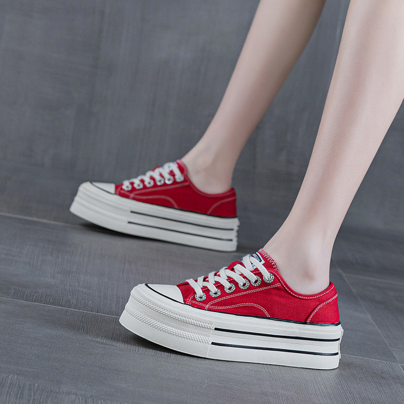 Women's Height Increasing White Spring Platform Breathable Sports Women's Canvas Shoes