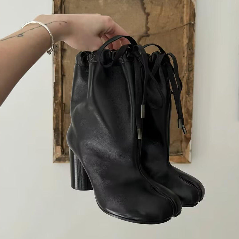 Women's Sheepskin Version Wide Tube Split Toe Trotter Genuine Made Women's Leather Boots
