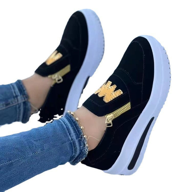 Sports Muffin Flat Side Zipper Solid Casual Shoes