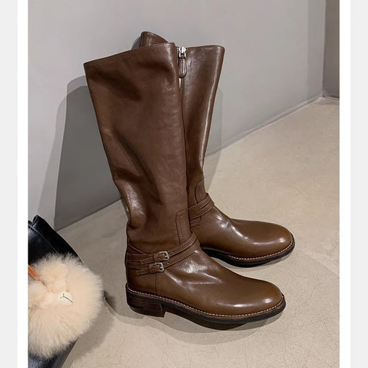 Women's Double Buckle Round Toe Below The Boots