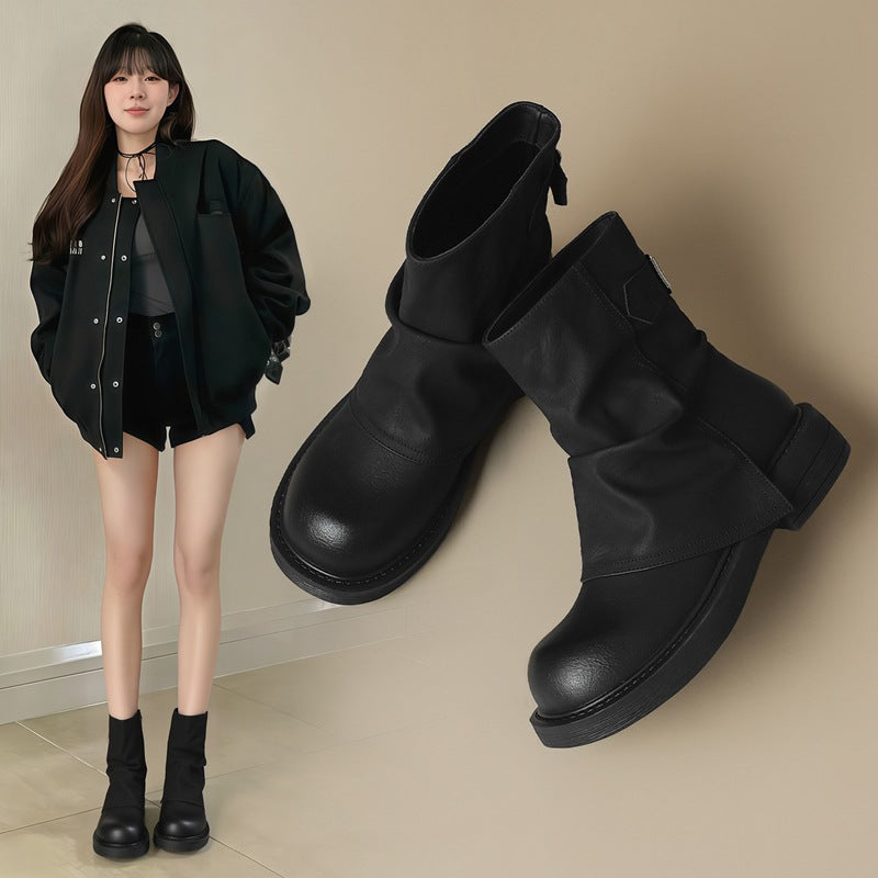 Women's For Western Knight Pile Style Platform Women's Leather Boots