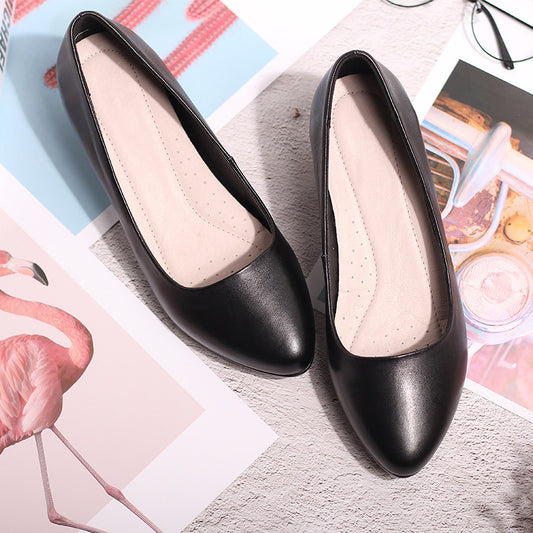 Women's Stewardess Chunky Low-cut Black High-heeled Pointed Women's Shoes