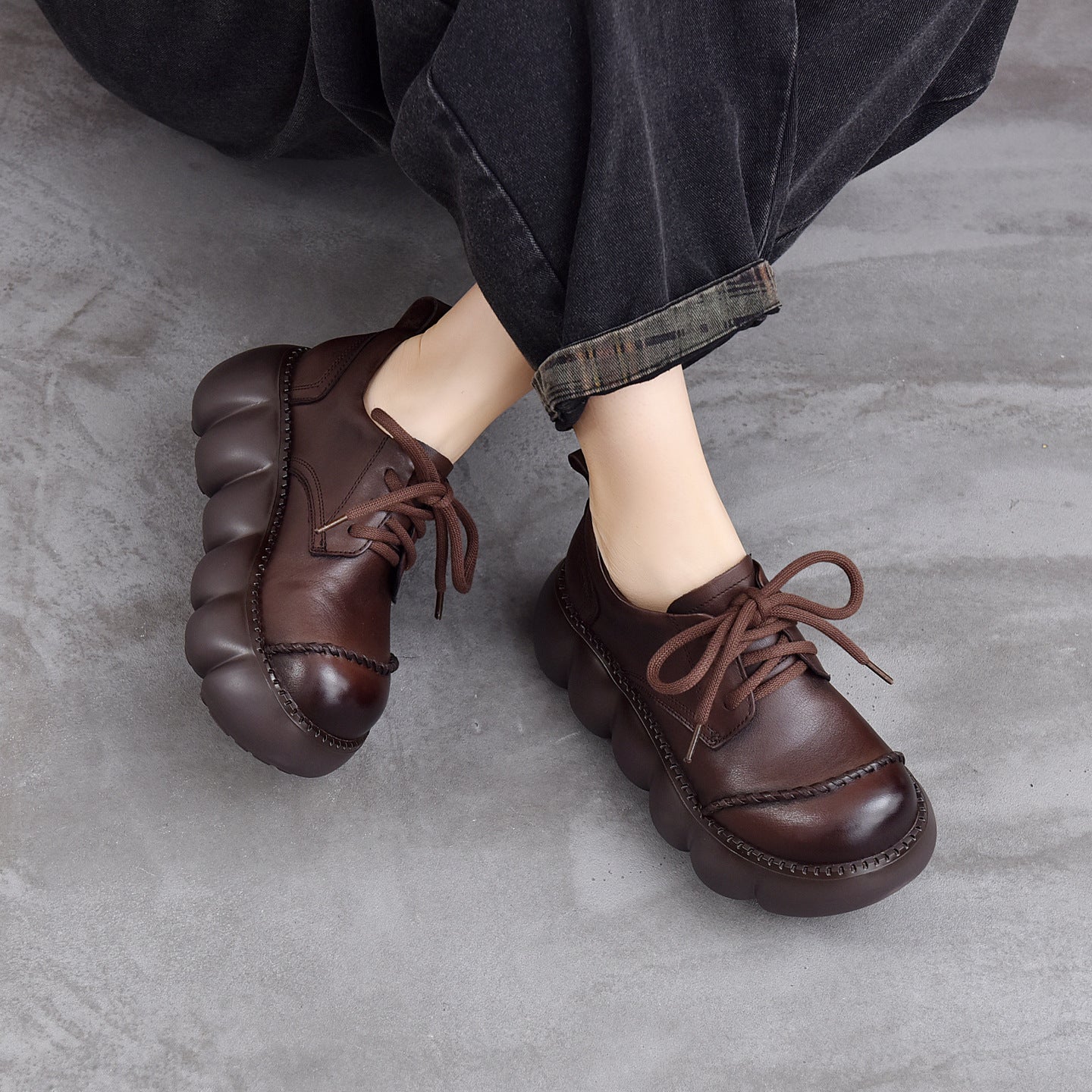 Women's Spring Genuine Muffin Thick Bottom Chunky Loafers