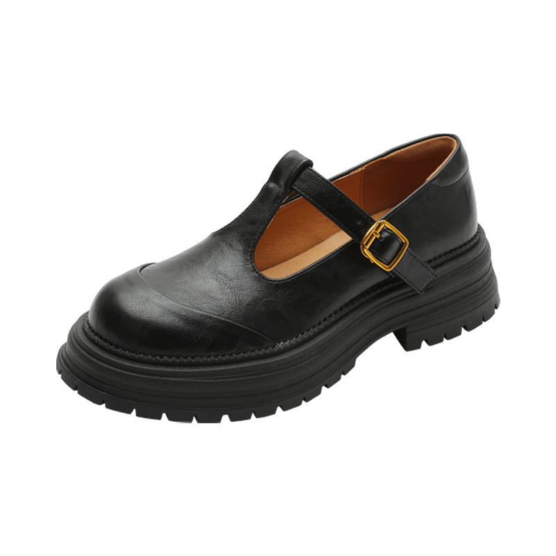 Women's Platform Vintage Mary Jane British Style Round Toe Leather Shoes