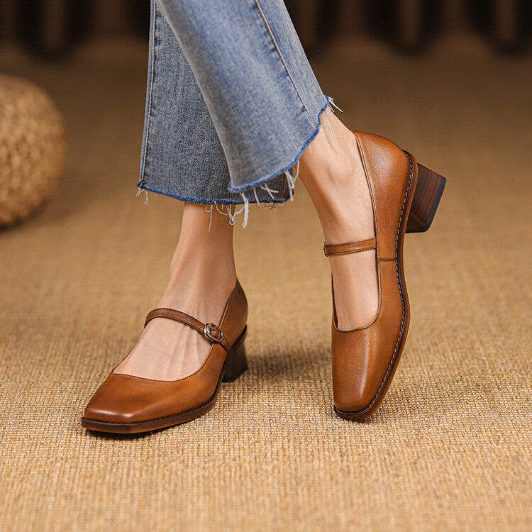 Women's Style With Mary Jane Shallow Mouth Retro Heels