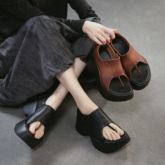 Women's Comfortable Height Increasing Toe Covering Fashion Street Side Women's Shoes