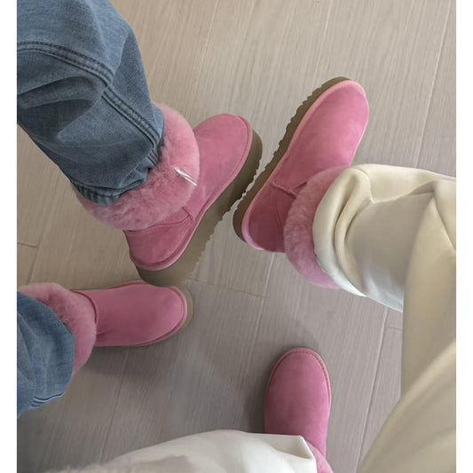 Women's Pink Platform Lamb Wool Veet Frosted Ankle Warm Women's Snow Boots