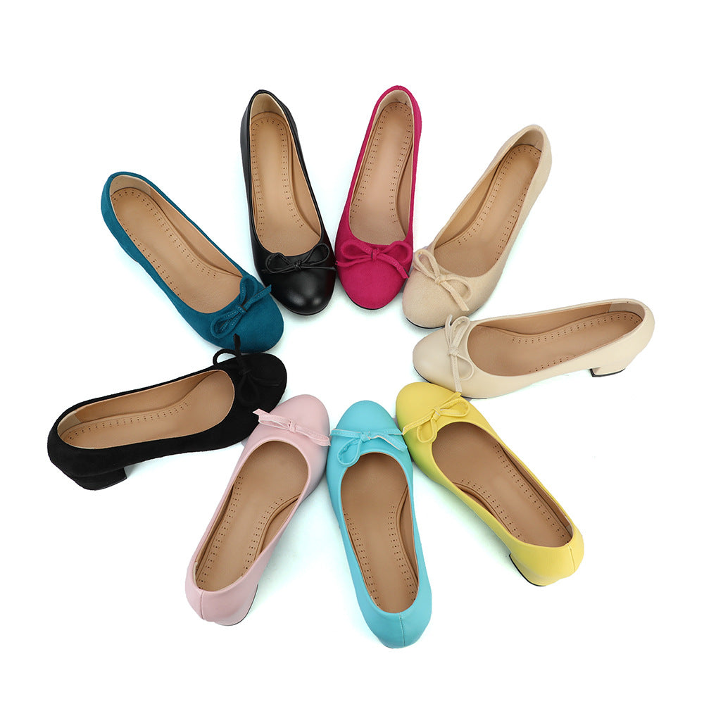 Women's Round Toe Bowknot Chunky Pumps Plus Size Mid Women's Fashion Shoes