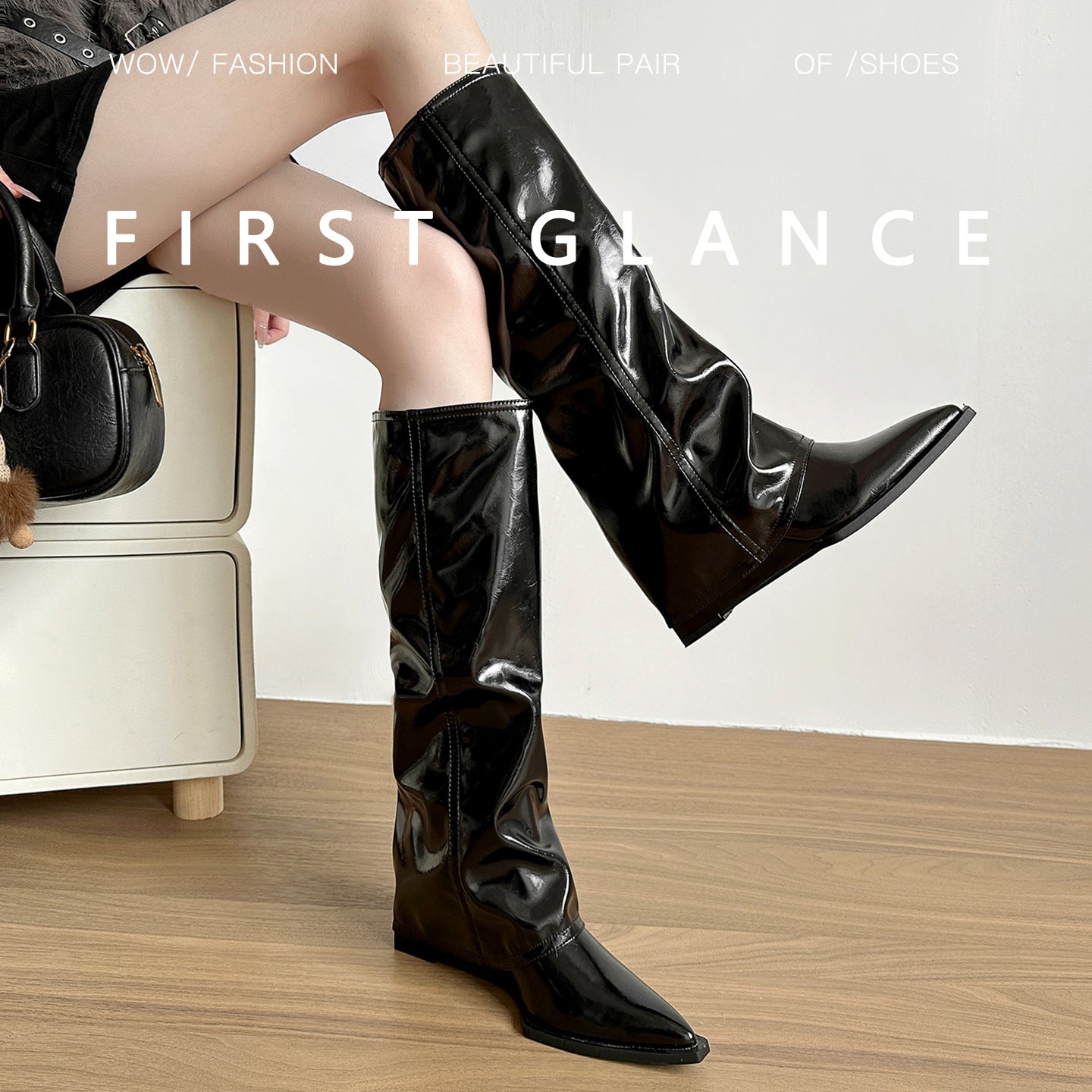 Women's Wedge High Pointed Pile Style Riding Boots