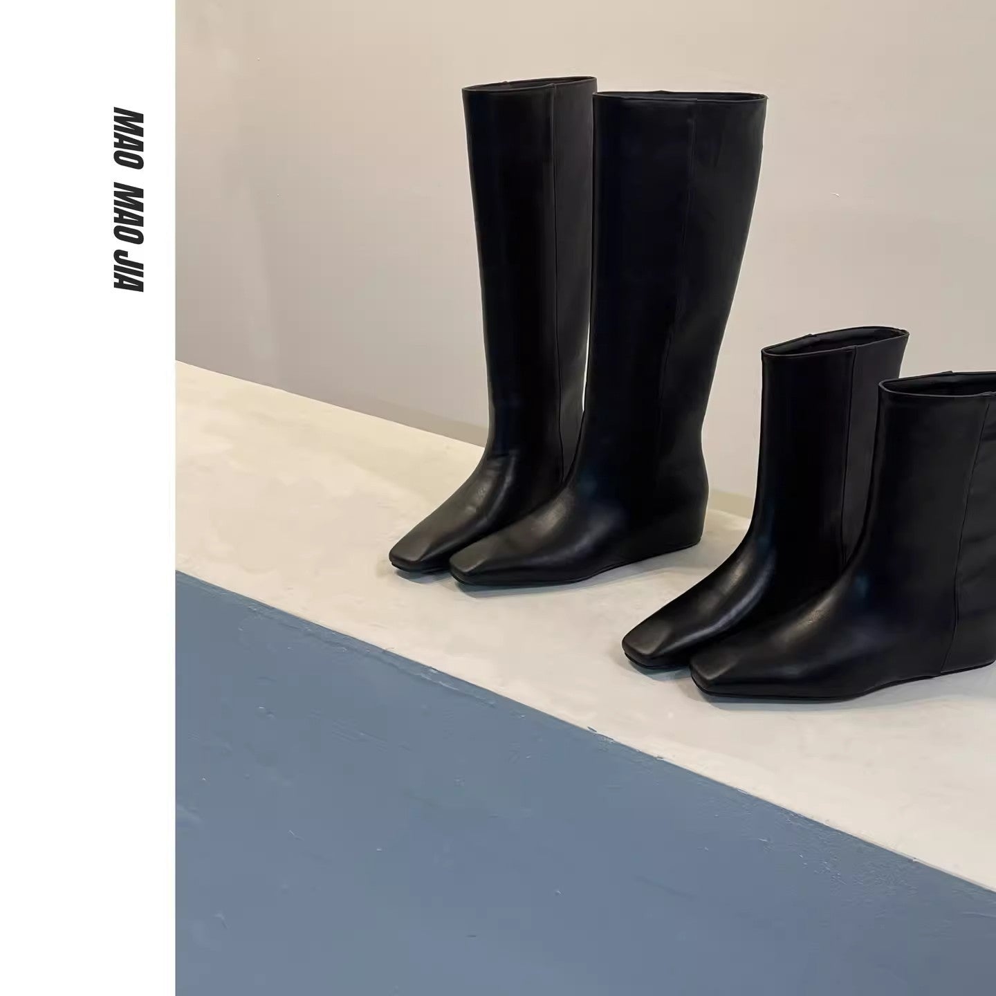 Women's Head Slimming Veet Padded Wide Tube Korean Women's Leather Boots