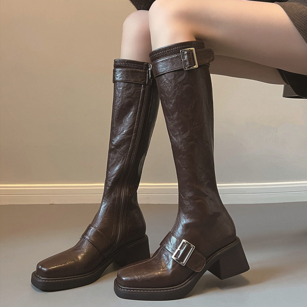 Long Female Knight Thick Below The Women's Leather Boots