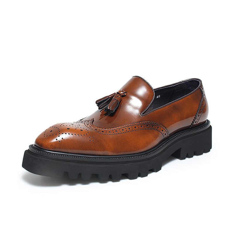 Men's Slip-on Platform Height Increasing Breathable Brogue Men's Business Leather Shoes