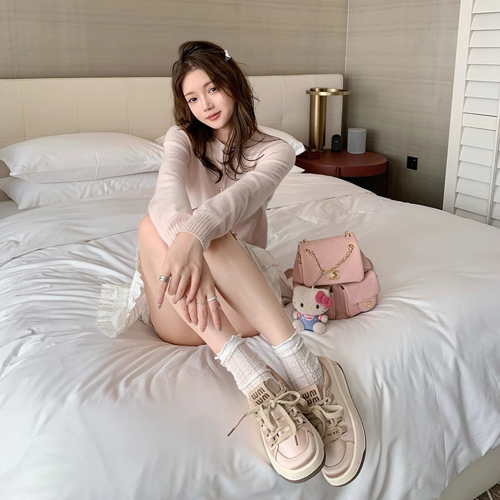 Women's Board Spring Real Silk Satin Thick Casual Shoes