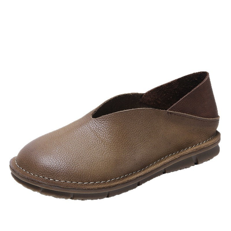 Women's Elephant Pattern Matte Cowhide Retro Handmade Old Authentic Women's Shoes