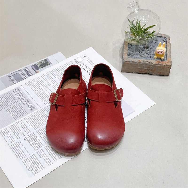Cowhide All-inclusive Soft Bottom Flat Black Casual Shoes