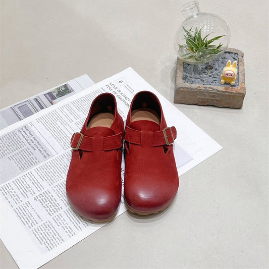 Cowhide All-inclusive Soft Bottom Flat Black Casual Shoes