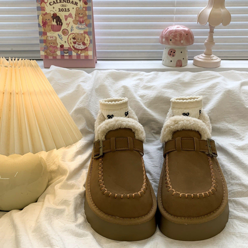 Women's Height Increasing Thick-soled Slip-on Fleece-lined Warm Boots
