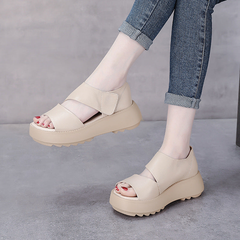 Women's Top Layer Cowhide Fish Mouth Summer Sandals