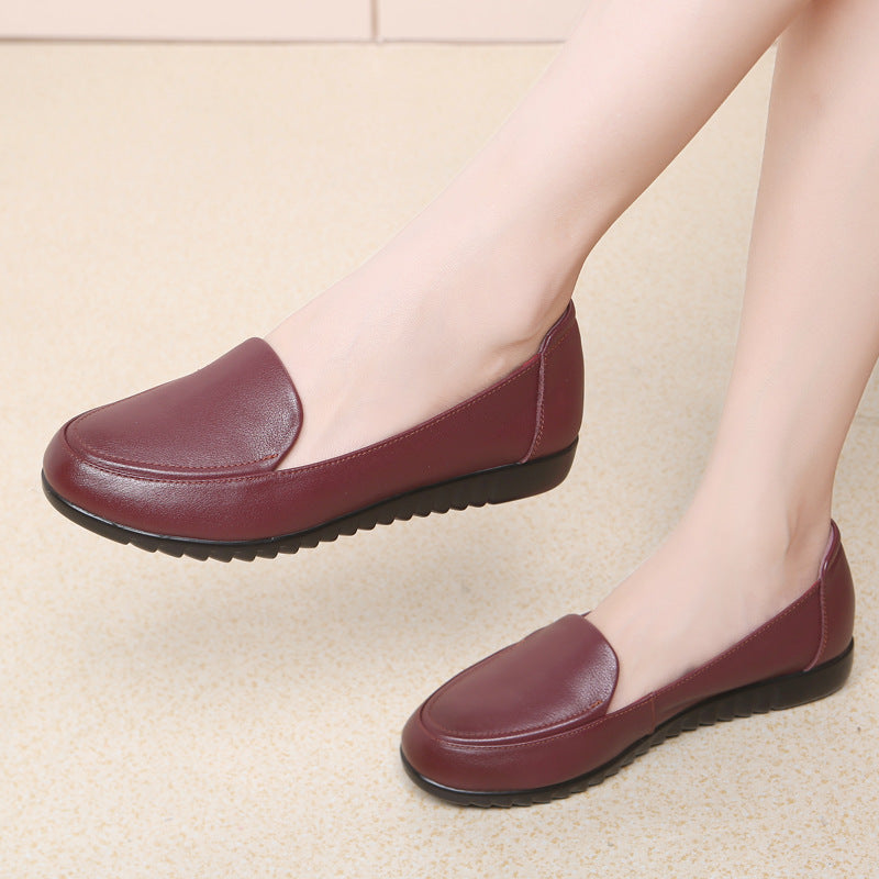 Women's Soft Bottom Elders Grandma Flat Comfort Leather Shoes