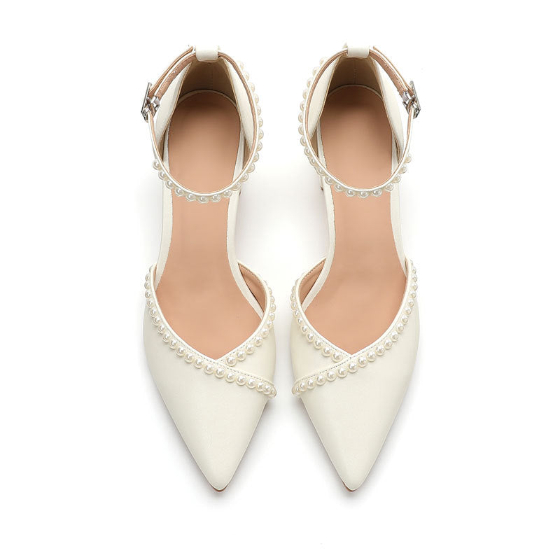 Women's Buckle Hollow Chunky Handmade Sticker Pearl Niche Shallow Mouth Pumps Women's Fashion Shoes