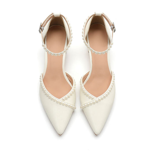 Women's Buckle Hollow Chunky Handmade Sticker Pearl Niche Shallow Mouth Pumps Women's Fashion Shoes