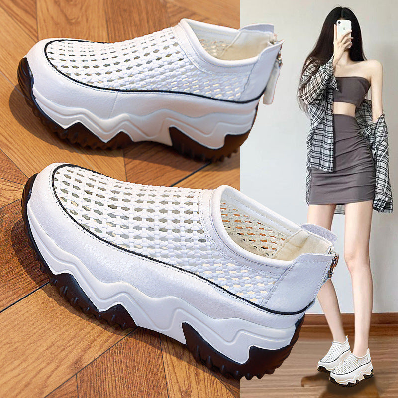 Women's Hollow Summer Mesh Breathable Thick Bottom Heightened Daddy Women's Shoes